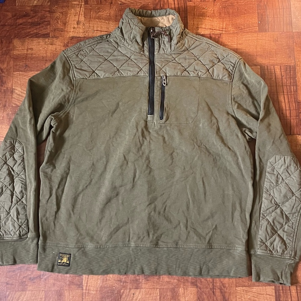 Polo Ralph Lauren Vintage Men’s Olive Green Quilted Quarter Zip Pullover XL